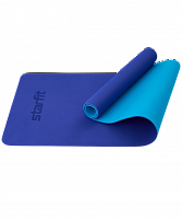 Коврик для йоги и фитнеса STARFIT FM-201 TPE, 0,6 см, 183x61 см, синий/темно-синий