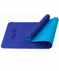 Коврик для йоги и фитнеса STARFIT FM-201 TPE, 0,4 см, 183x61 см, темно-синий/синий